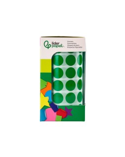 Gomets liderpapel autoadhesivo circulos 15 mm verde rollo de 2500 unidades en caja de carton