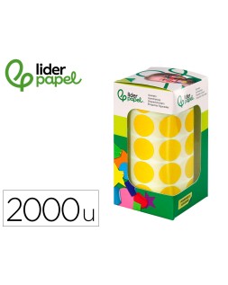 Gomets liderpapel autoadhesivo circulos 20 mm amarillo rollo de 2000 unidades en caja de carton