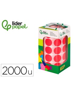 Gomets liderpapel autoadhesivo circulos 20 mm rojo rollo de 2000 unidades en caja de carton