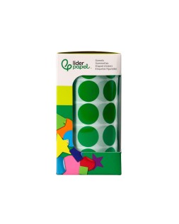 Gomets liderpapel autoadhesivo circulos 20 mm verde rollo de 2000 unidades en caja de carton