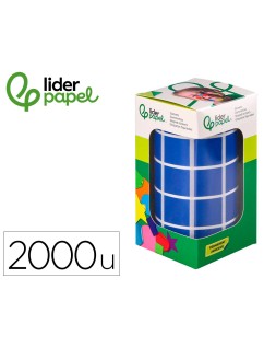 Gomets liderpapel autoadhesivo cuadrado 20x20 mm azul rollo de 2000 unidades en caja de carton