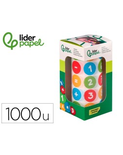 Gomets liderpapel autoadhesivo redondo numeros 20 mm colores surtidos rollo de 1000 unidades en caja de carton