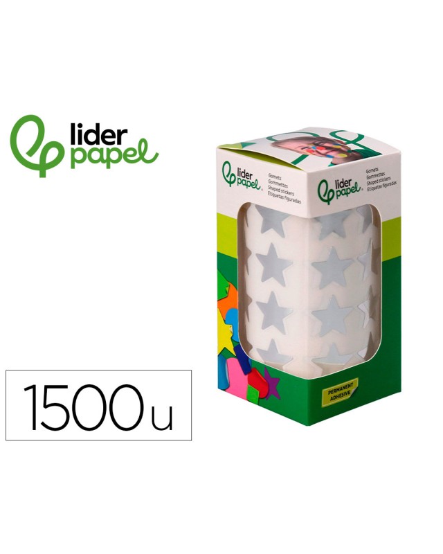 Gomets liderpapel autoadhesivo estrellas plateadas 20 mm 1500 unidades en caja de carton