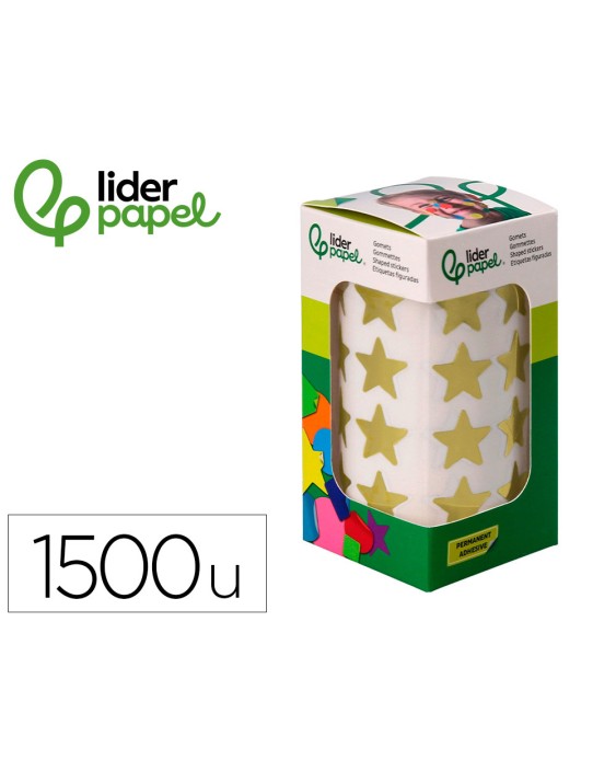 Gomets liderpapel autoadhesivo estrellas doradas 20 mm 1500 unidades en caja de carton
