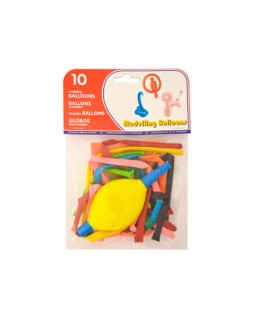 Globo 100% latex biodegradable para modelar + inflador bolsa de 10 unidades