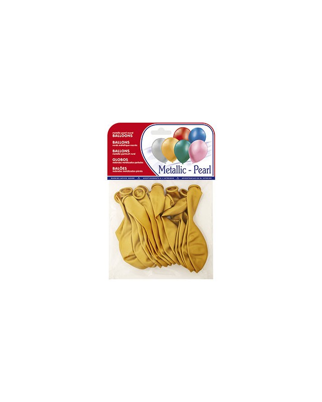 Globo 100% latex biodegradable metalizado oro bolsa de 15 unidades