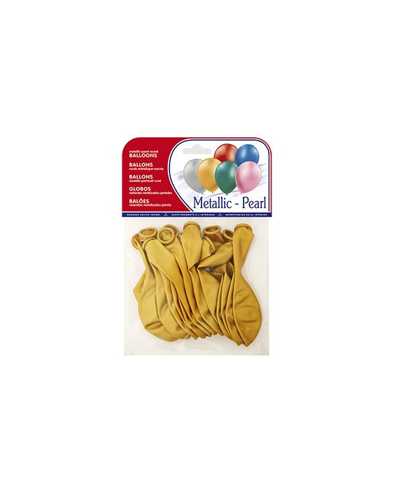 Globo 100% latex biodegradable metalizado oro bolsa de 15 unidades
