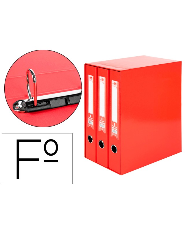 Modulo liderpapel 3 archivadores folio 2 anillas mixtas 40mm rojo