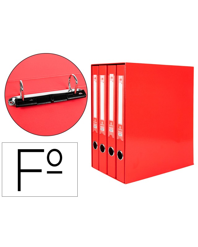 Modulo liderpapel 4 archivadores folio 2 anillas mixtas 25mm rojo