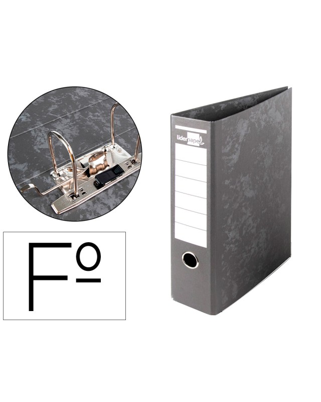 Archivador de palanca liderpapel folio carton forrado sin rado lomo 80mm negro compresor metalico