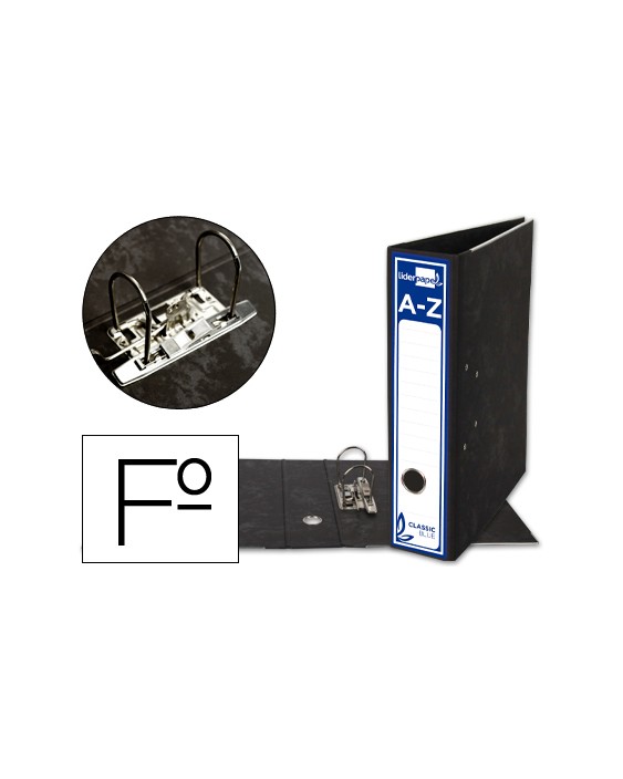 Archivador de palanca liderpapel folio classic blue carton entrecolado sin rado lomo 80mm negro compresor metal