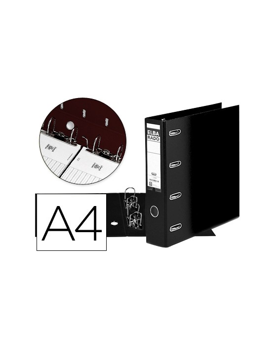Archivador de palanca elba carton forrado din a4 negro lomo de 75 mm rado con doble mecanismo