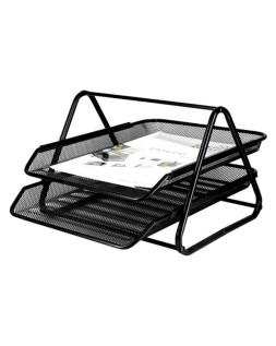 Bandeja sobremesa metalica q-connect rejilla gxa100 negra 2 bandejas movibles 300x185x350 mm