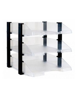 Bandeja sobremesa archivo 2000 plastico transparente con elevadores negro conjunto de 3 bandejas 28x285x350 mm