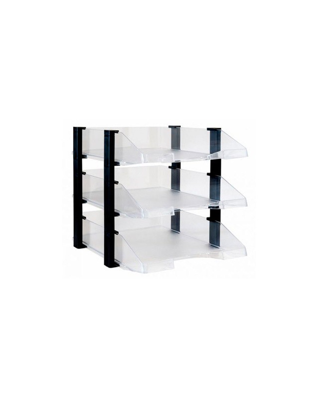 Bandeja sobremesa archivo 2000 plastico transparente con elevadores negro conjunto de 3 bandejas 28x285x350 mm