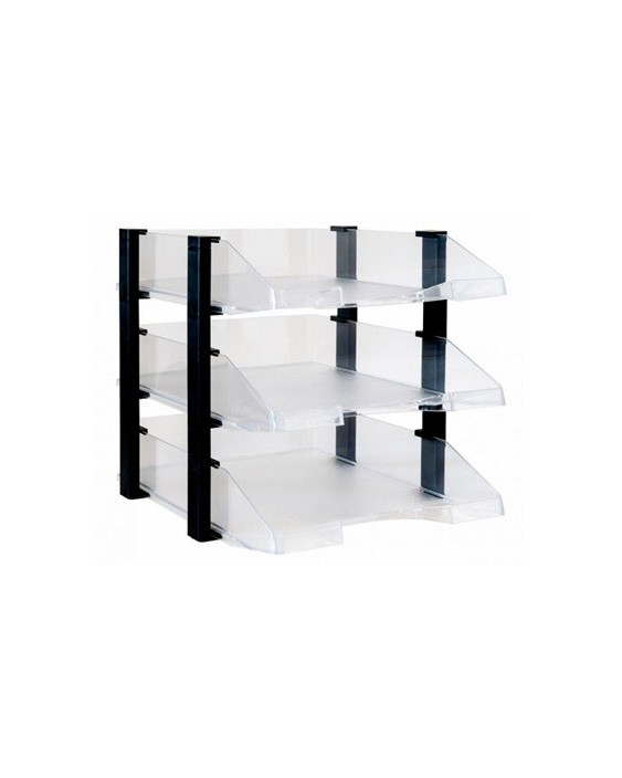 Bandeja sobremesa archivo 2000 plastico transparente con elevadores negro conjunto de 3 bandejas 28x285x350 mm