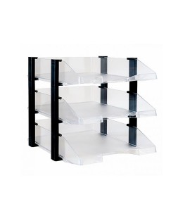 Bandeja sobremesa archivo 2000 plastico transparente con elevadores negro conjunto de 3 bandejas 28x285x350 mm