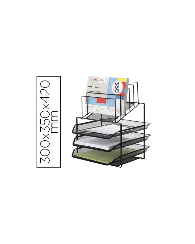 Bandeja clasificadora sobres q-connect kf17296 metalica rejilla negra 3 bandejas 300x350x420 mm