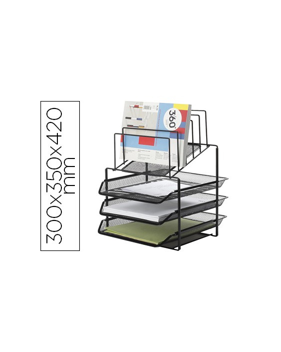 Bandeja clasificadora sobres q-connect kf17296 metalica rejilla negra 3 bandejas 300x350x420 mm