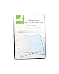 Funda portadocumento q-connect folio doble 180 micras pvc transparente 330x470mm