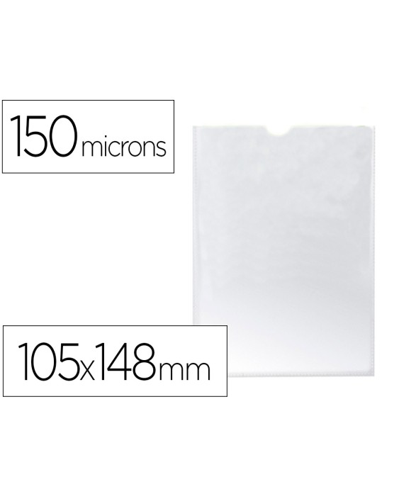 Funda portadocumento q-connect din a6 150 micras pvc transparente con uñero 105x148 mm