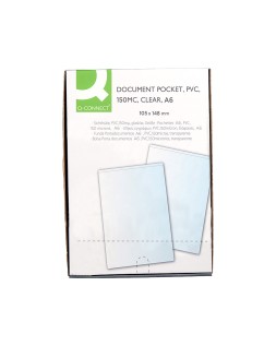 Funda portadocumento q-connect din a6 150 micras pvc transparente con uñero 105x148 mm