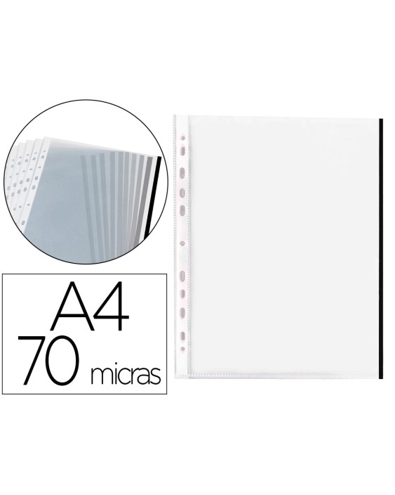 Funda multitaladro q-connect din a4 70 mc pp cristal con borde negro bolsa de 10 unidades
