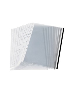Funda multitaladro q-connect din a4 70 mc pp cristal con borde negro bolsa de 10 unidades