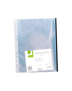 Funda multitaladro q-connect din a4 70 mc pp cristal con borde negro bolsa de 10 unidades