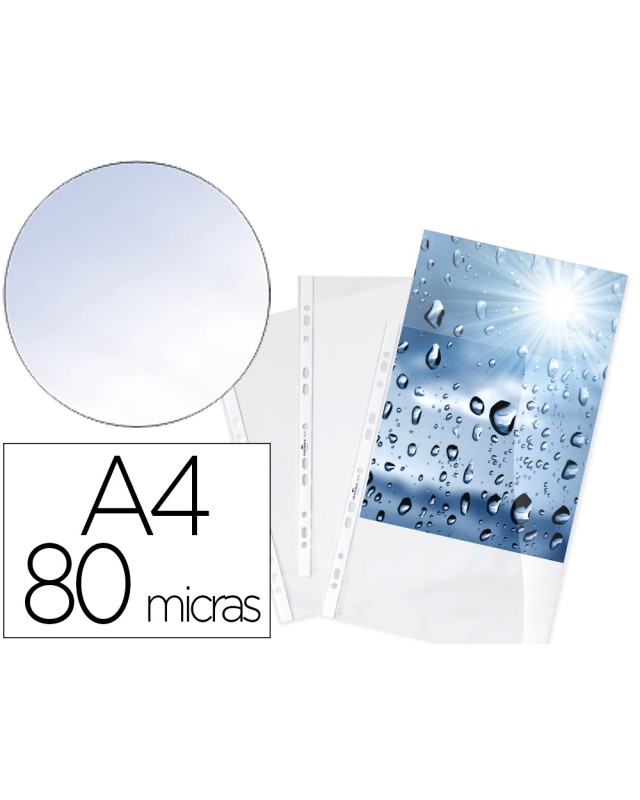 Funda multitaladro durable premium din a4 polipropileno 80 mc cristal bolsa de 100 unidades