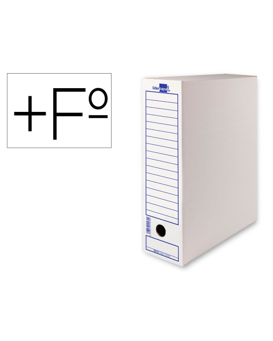Caja archivo definitivo liderpapel folio prolongado carton reciclado 400g/m2 lomo 116 mm blanco 388x116x275 mm