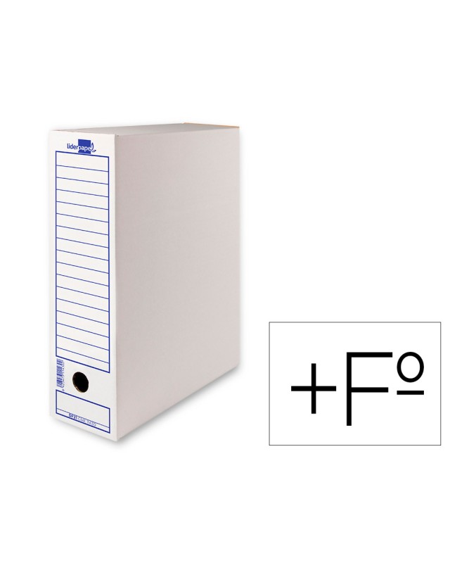 Caja archivo definitivo liderpapel folio prolongado carton reciclado 325g/m2 lomo 116 mm blanco 388x116x275 mm