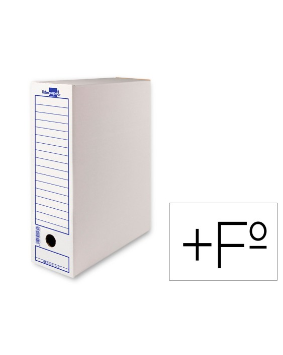 Caja archivo definitivo liderpapel folio prolongado carton reciclado 325g/m2 lomo 116 mm blanco 388x116x275 mm