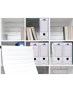 Caja archivo definitivo liderpapel folio prolongado carton reciclado 325g/m2 lomo 116 mm blanco 388x116x275 mm