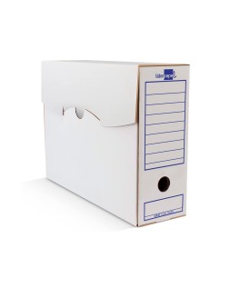 Caja archivo definitivo liderpapel 103 cuarto carton reciclado 325g/m2 lomo 105 mm blanco 278x105x213 mm