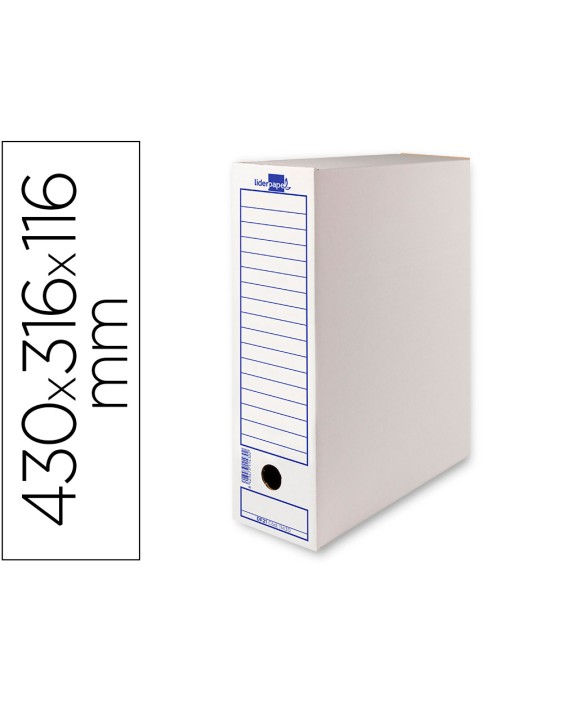 Caja archivo definitivo liderpapel 106 listados de ordenador carton reciclado 325g/m2 blanco 430x116x316 mm