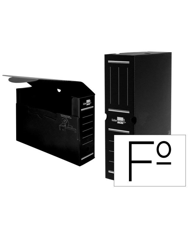 Caja archivo definitivo plastico liderpapel lomo 100 mm negro 360x100x260 mm