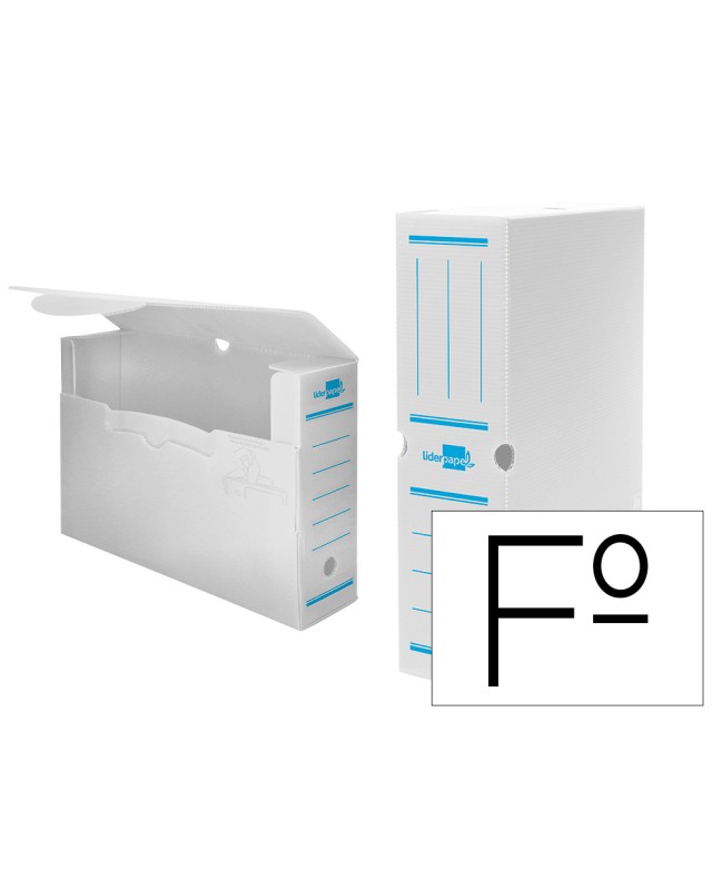 Caja archivo definitivo plastico liderpapel lomo 100 mm blanco 360x100x260 mm