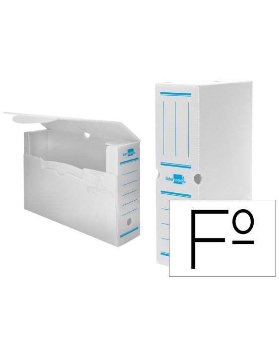Caja archivo definitivo plastico liderpapel lomo 100 mm blanco 360x100x260 mm