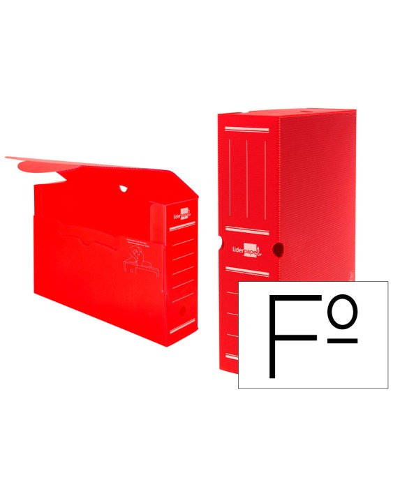 Caja archivo definitivo plastico liderpapel lomo 100 mm rojo 360x100x260 mm