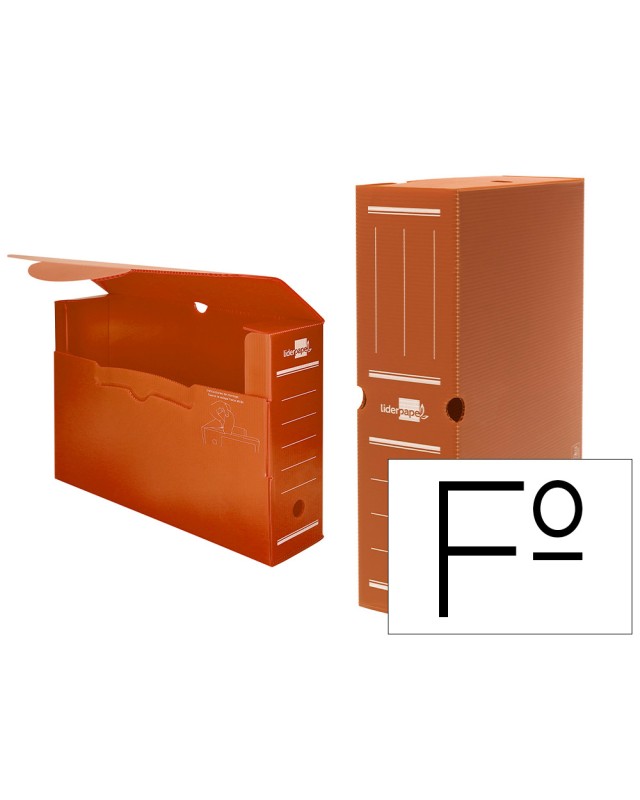 Caja archivo definitivo plastico liderpapel lomo 100 mm marron 360x100x260 mm
