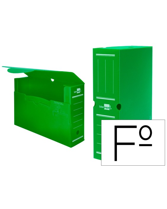 Caja archivo definitivo plastico liderpapel lomo 100 mm verde 360x100x260 mm