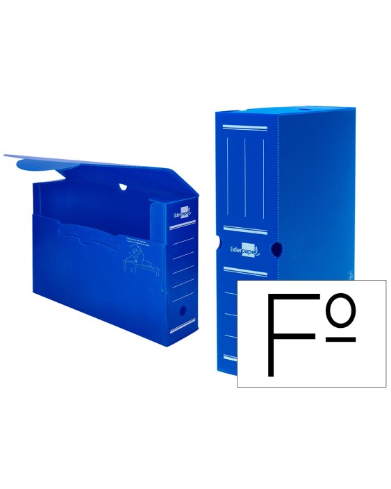 Caja archivo definitivo plastico liderpapel lomo 100 mm azul 360x100x260 mm