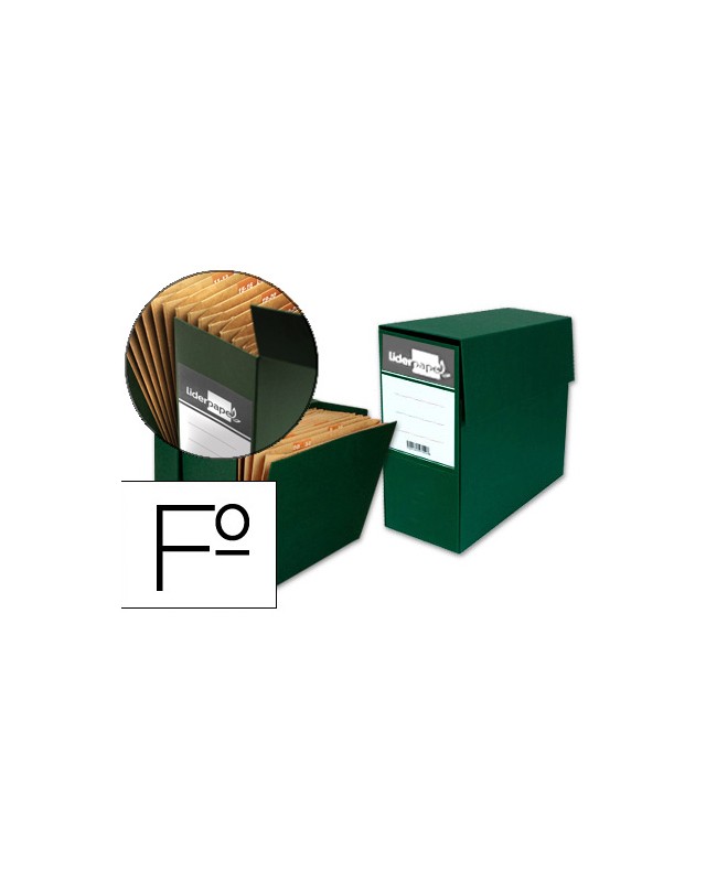 Caja transferencia liderpapel folio con fuelle lomo 110 mm color verde 380x110x260 mm