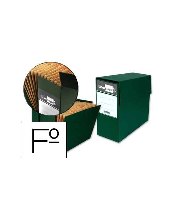 Caja transferencia liderpapel folio con fuelle lomo 110 mm color verde 380x110x260 mm