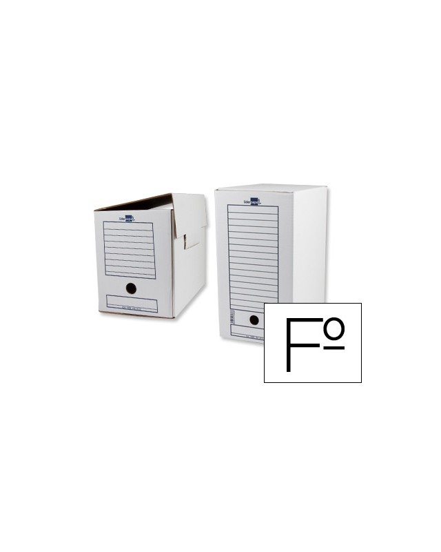 Caja archivo definitivo liderpapel folio doble ancho carton reciclado 400g/m2 lomo 200 mm blanco 367x200x251 mm