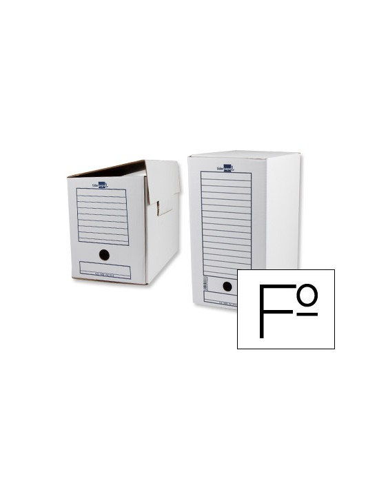 Caja archivo definitivo liderpapel folio doble ancho carton reciclado 400g/m2 lomo 200 mm blanco 367x200x251 mm
