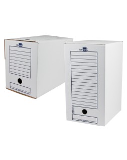 Caja archivo definitivo liderpapel folio doble ancho carton reciclado 400g/m2 lomo 200 mm blanco 367x200x251 mm