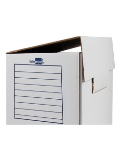 Caja archivo definitivo liderpapel folio doble ancho carton reciclado 400g/m2 lomo 200 mm blanco 367x200x251 mm