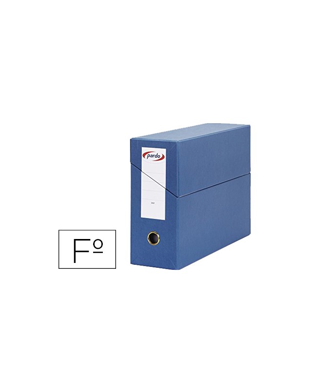 Caja transferencia pardo folio forrado extra doble lomo 80 mm estuche interior con tarjetero azul
